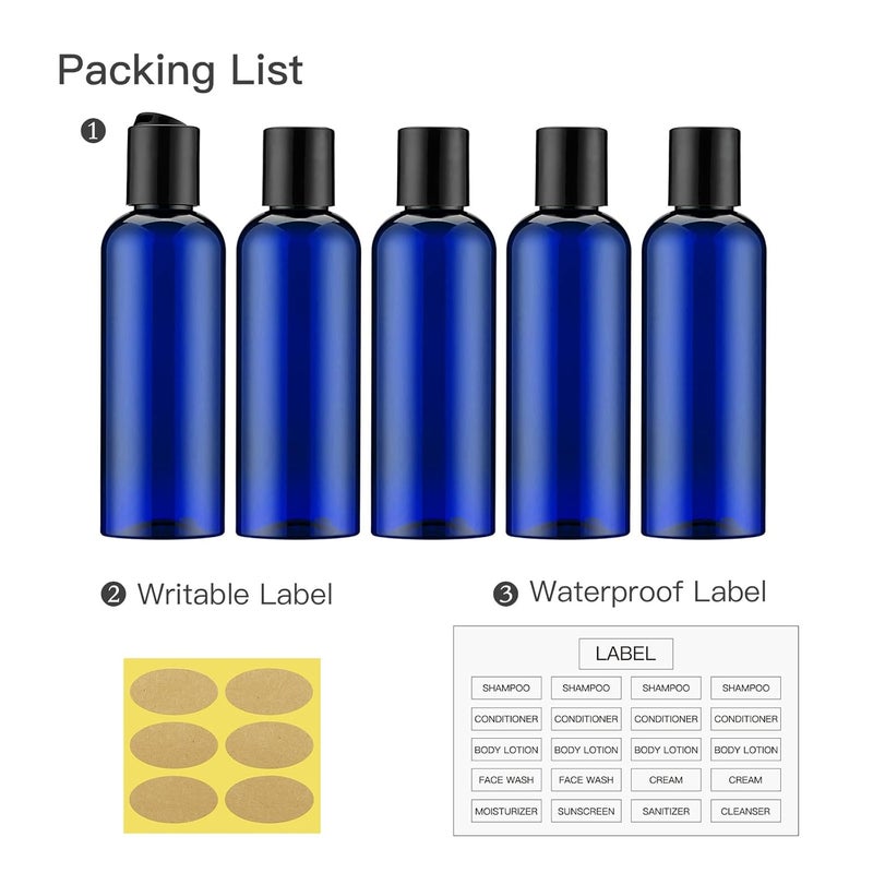 owlyee Travel Bottles for Toiletries 3.4 oz - Travel Size Containers for Shampoo Plastic - Small Empty Lotion Squeeze Bottle for Liquid TSA Approved - Leak Proof Mini Conditioner Refillable Blue 100ml - Image 5